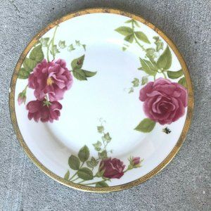 Charter Club Fashion Buffet Gold Dinner Plate Pink Roses Bee Ladybug See pics